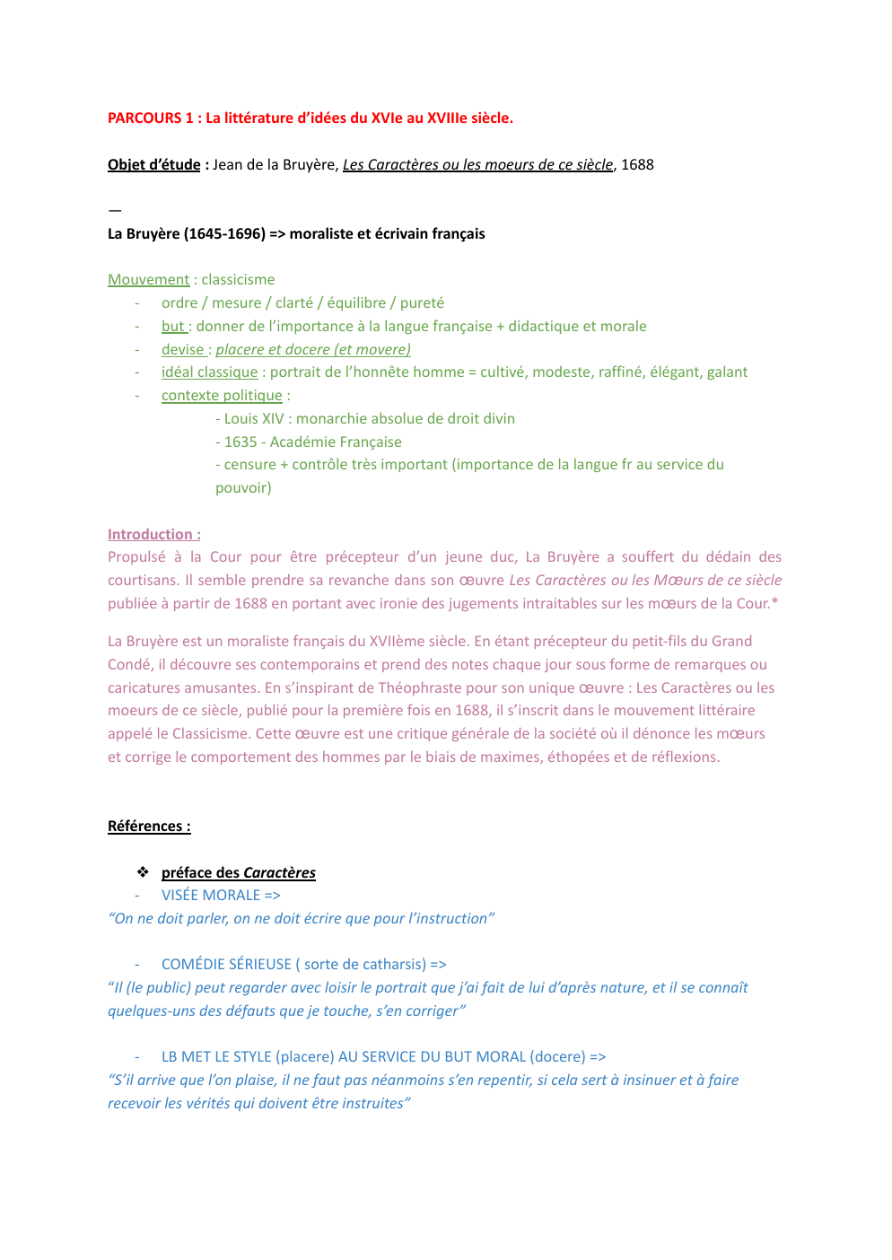 Prévisualisation du document Fiche Dissertation (contexte et exemples) Les Caractères de la Bruyère