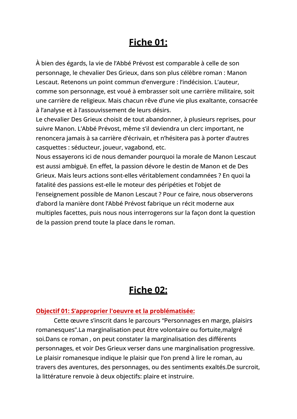 Prévisualisation du document Fiche dissertation Manon Lescault