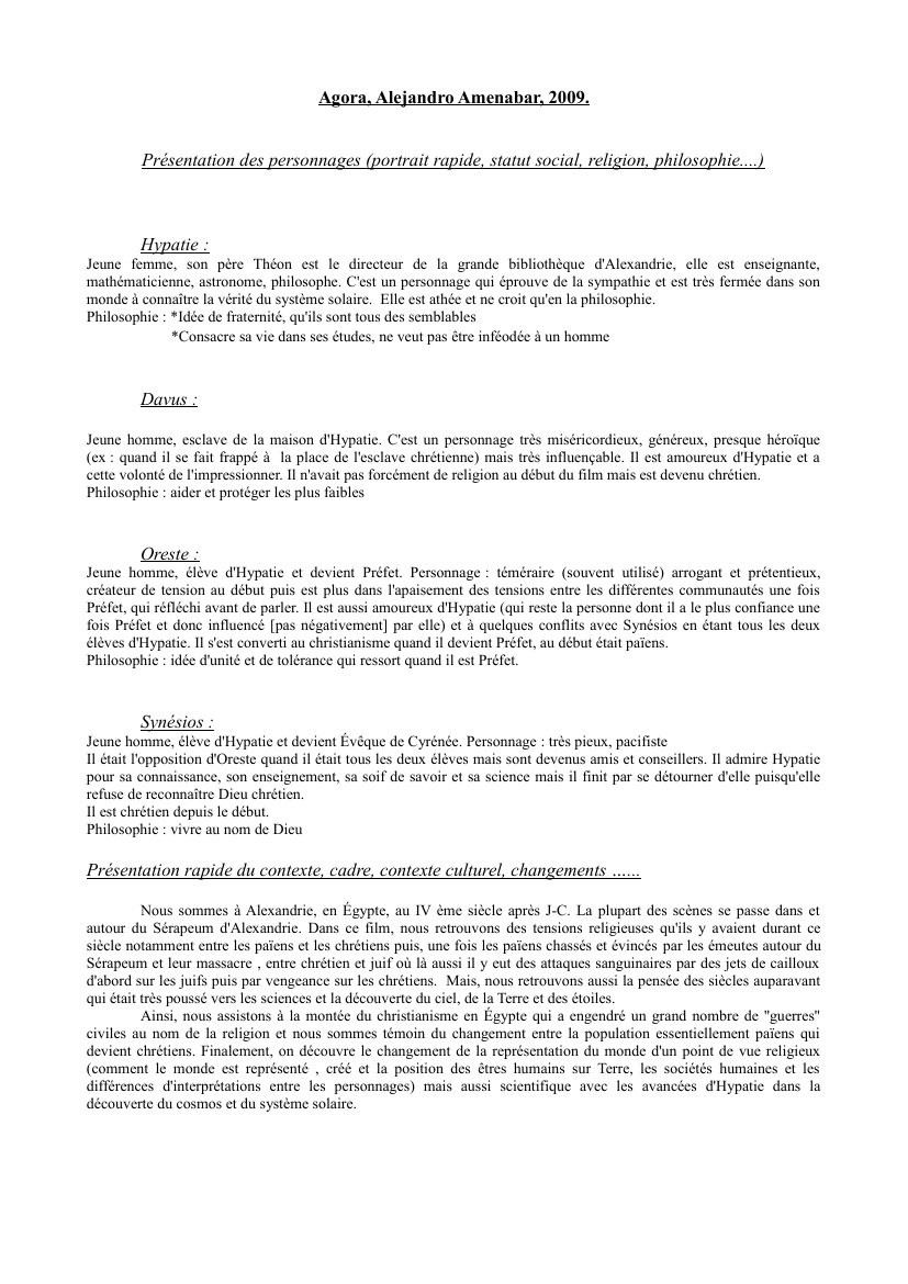 Prévisualisation du document Fiche et questionnaire sur le film Agora, Alejandro Amenabar, 2009