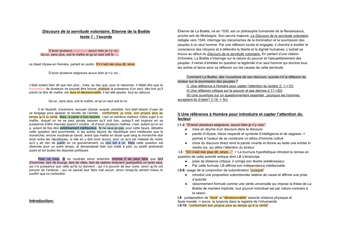 Prévisualisation du document fiche exorde La Boétie