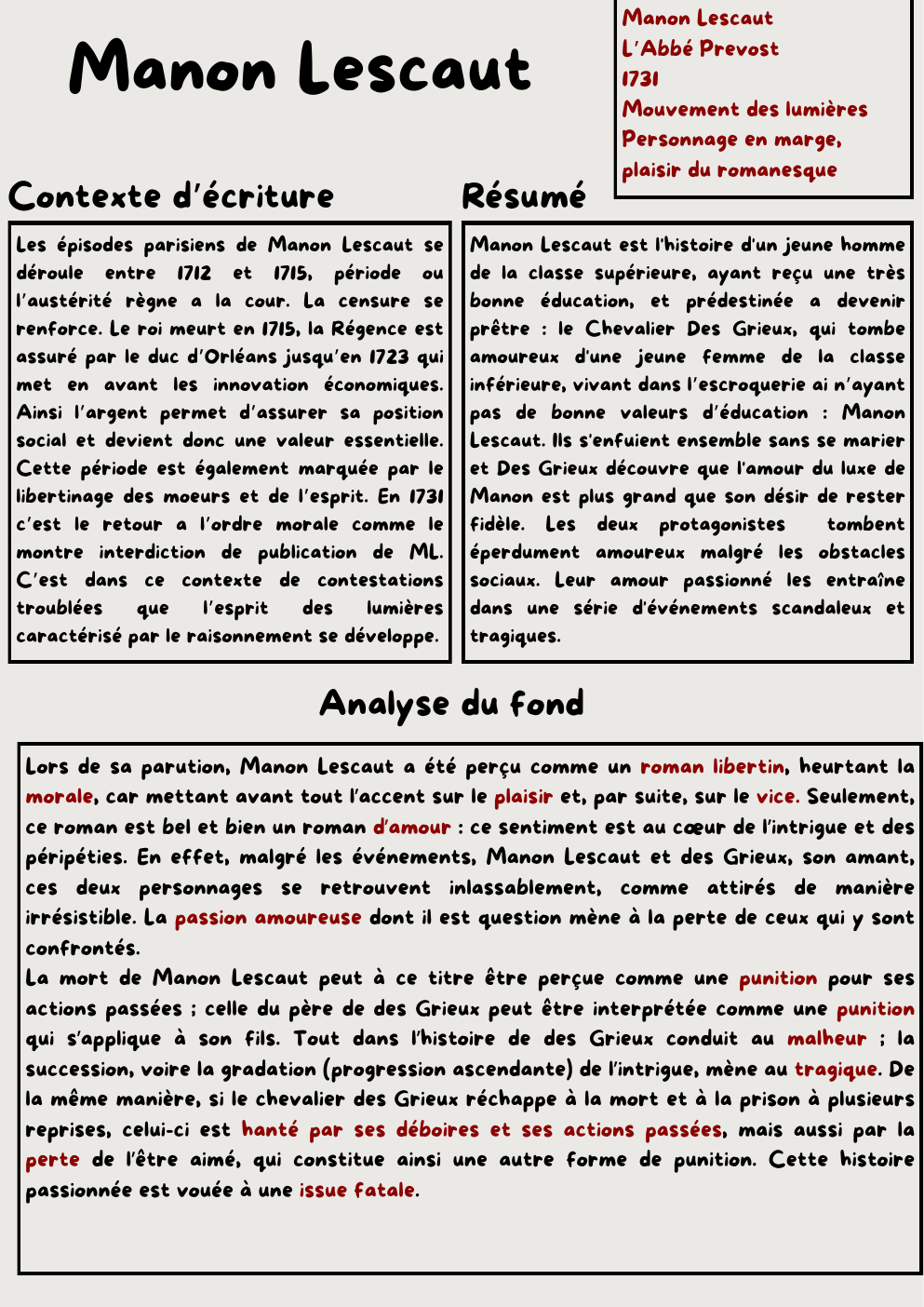 Prévisualisation du document fiche français Manon Lescaut Contexte d’écriture