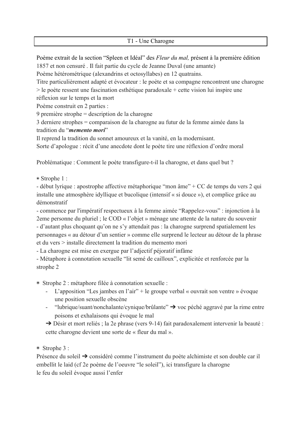 Prévisualisation du document Fiche Francais Une Charogne Baudelaire