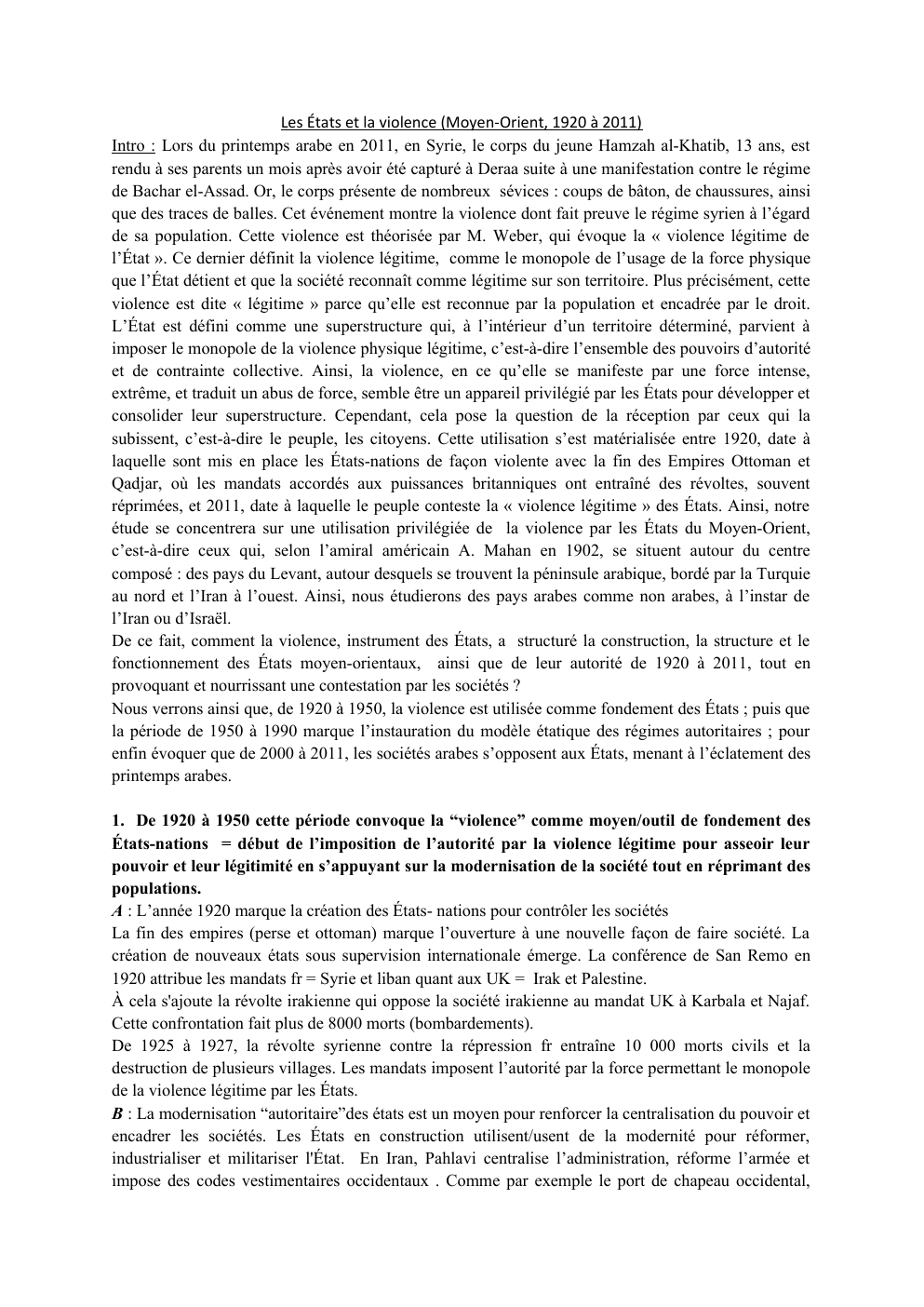 Prévisualisation du document fiche histoire: Les États et la violence (Moyen-Orient, 1920 à 2011)