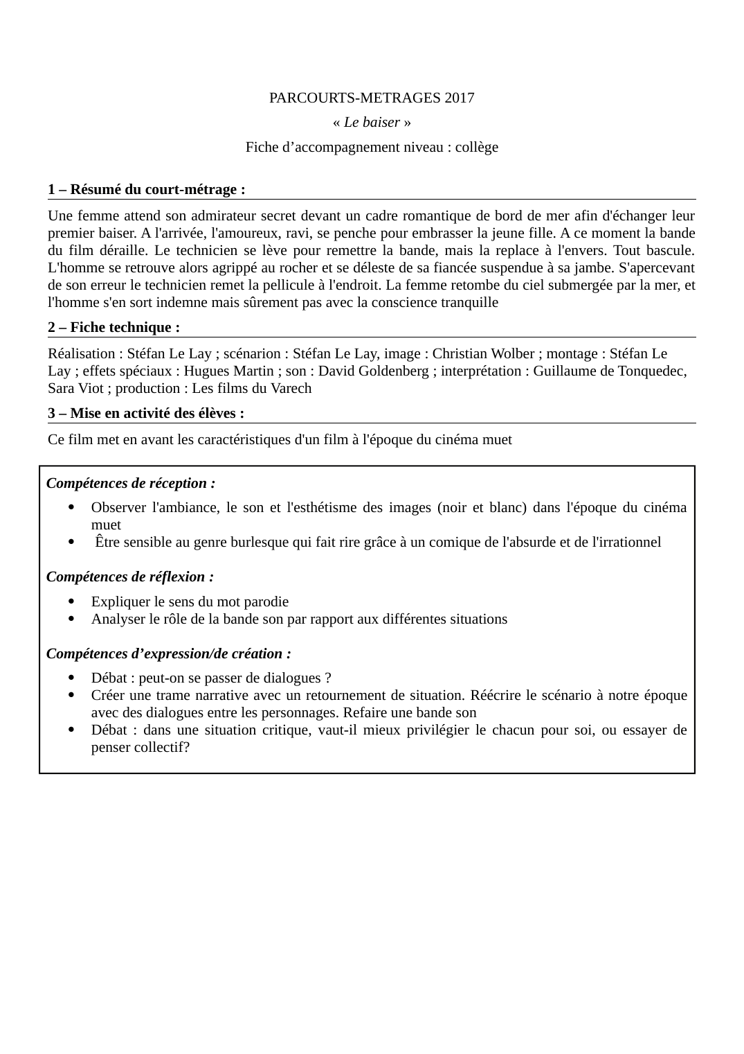 Prévisualisation du document Fiche Le Baiser