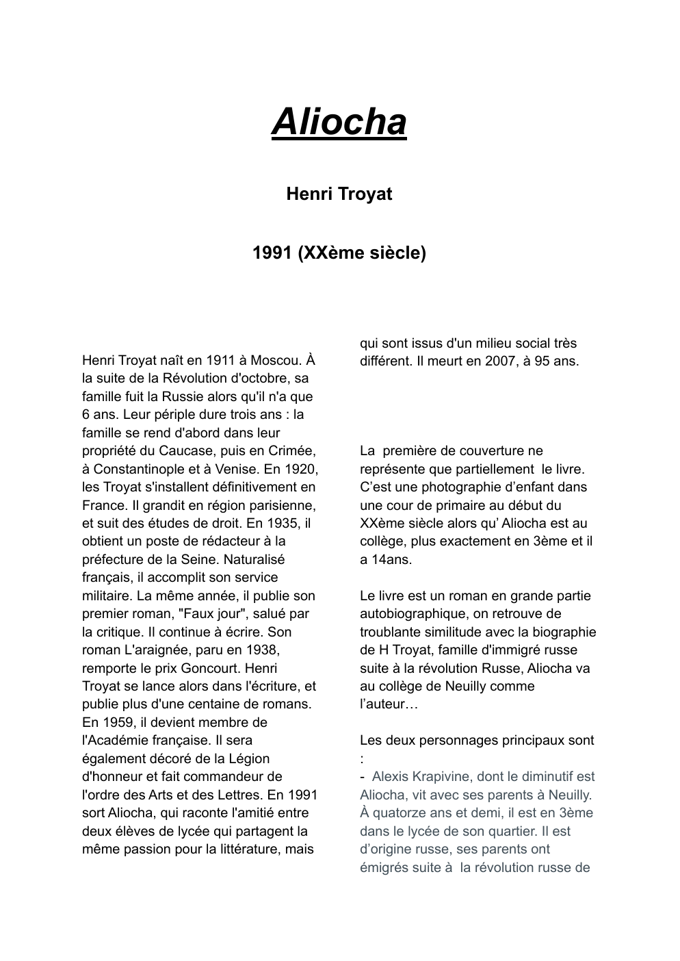 Prévisualisation du document Aliocha Henri Troyat 1991 (XXème siècle)