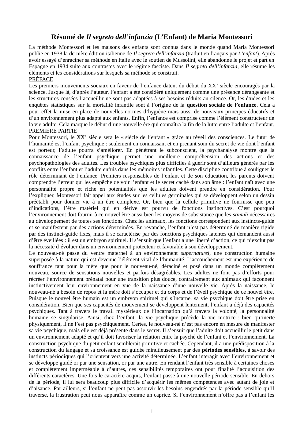 Prévisualisation du document Fiche lecture L'Enfant de Maria Montessori