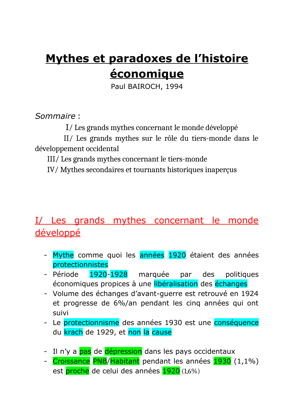 Prévisualisation du document Fiche Lecture Mythes et paradoxes de l’histoire économique Paul BAIROCH, 1994