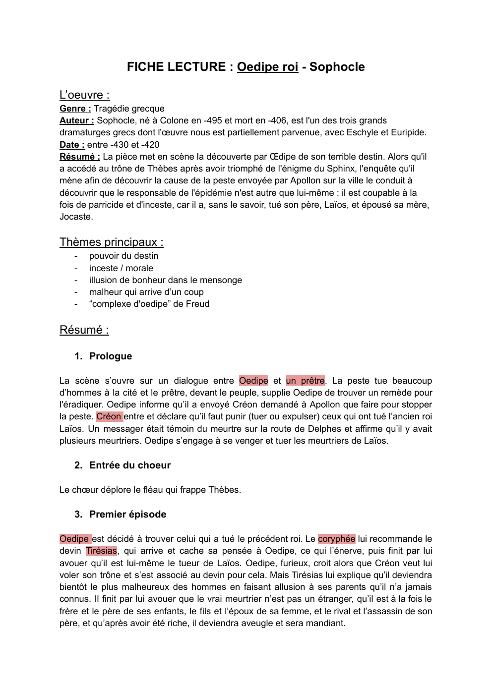 Prévisualisation du document FICHE LECTURE : Oedipe roi - Sophocle