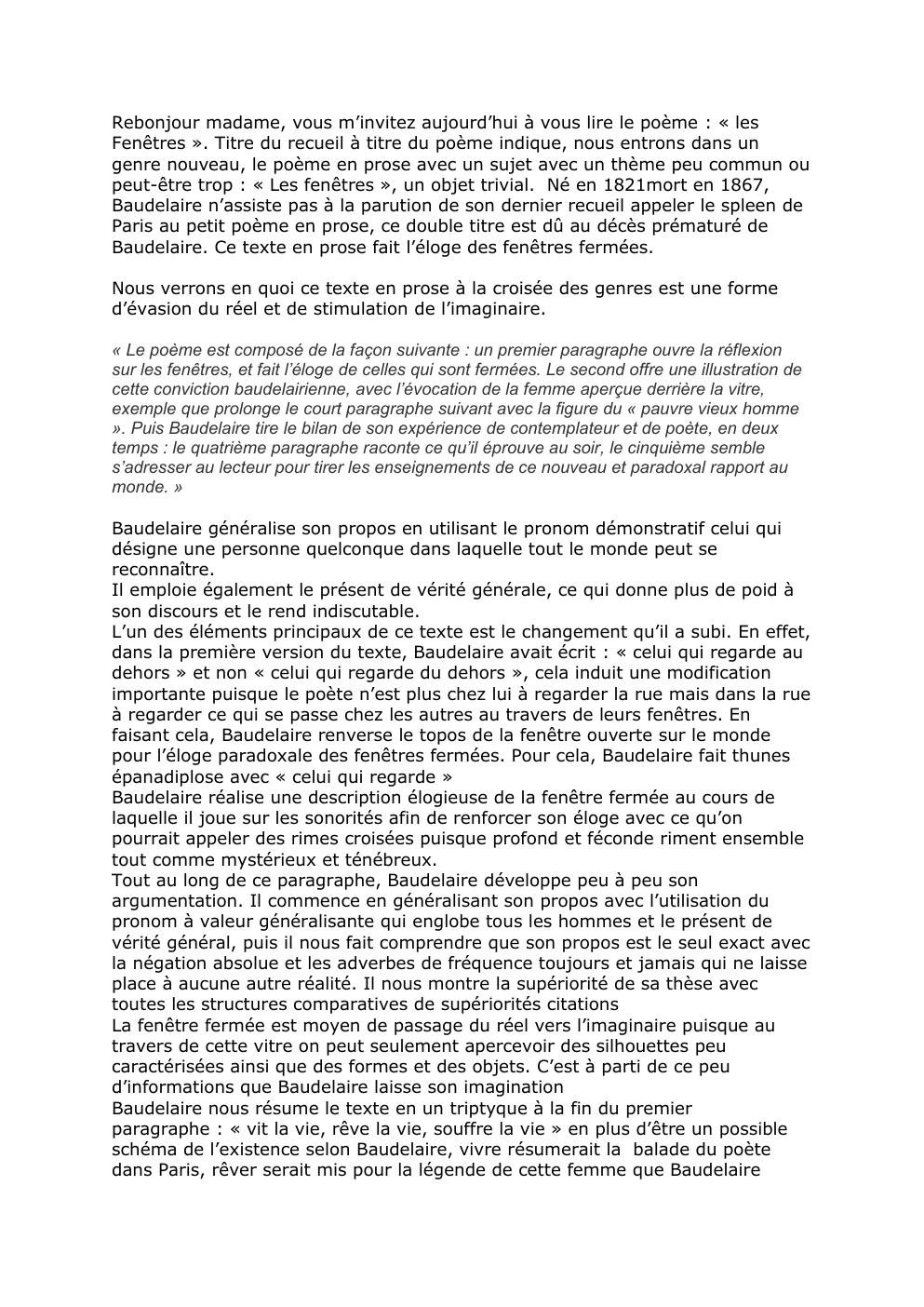 Prévisualisation du document Fiche « Les Fenêtres, Baudelaire » (Bac Français)