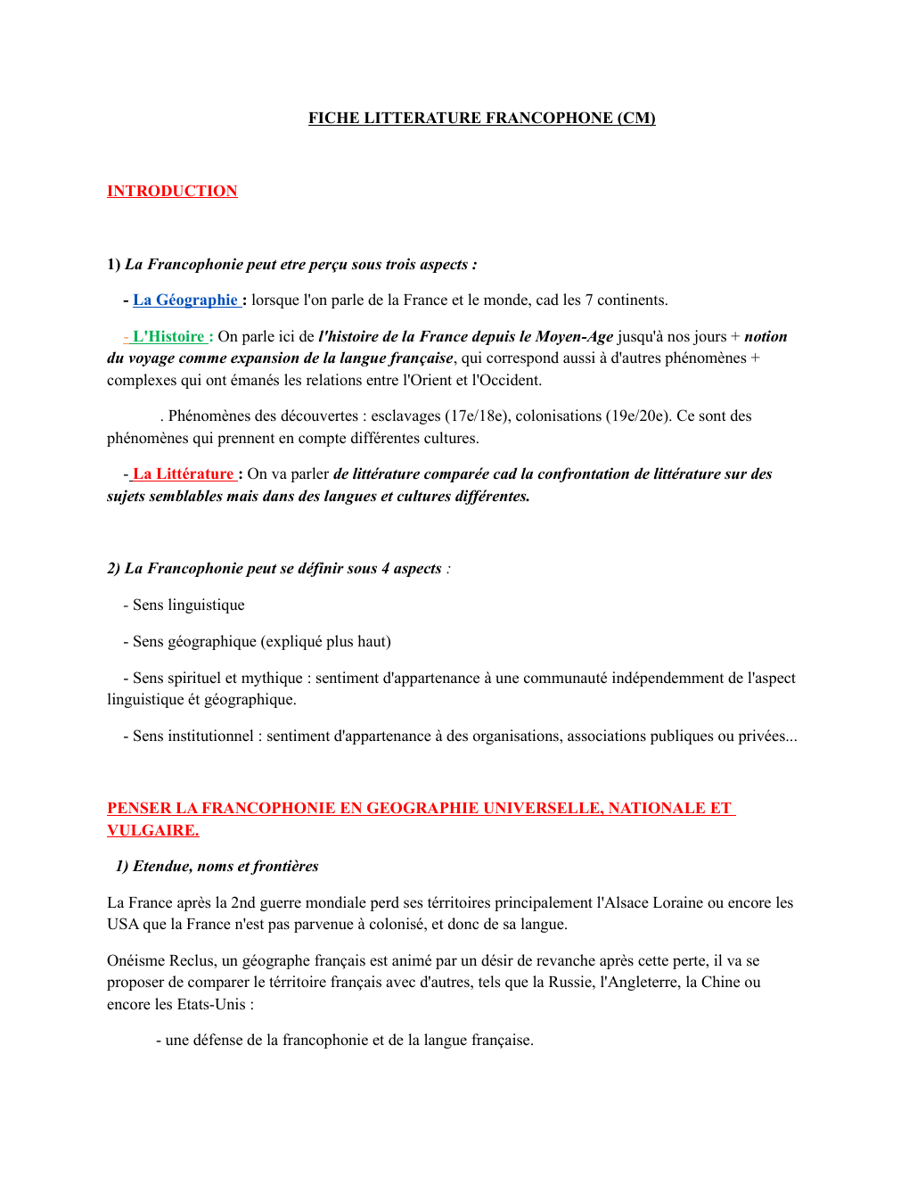 Prévisualisation du document FICHE LITTERATURE FRANCOPHONE (CM)