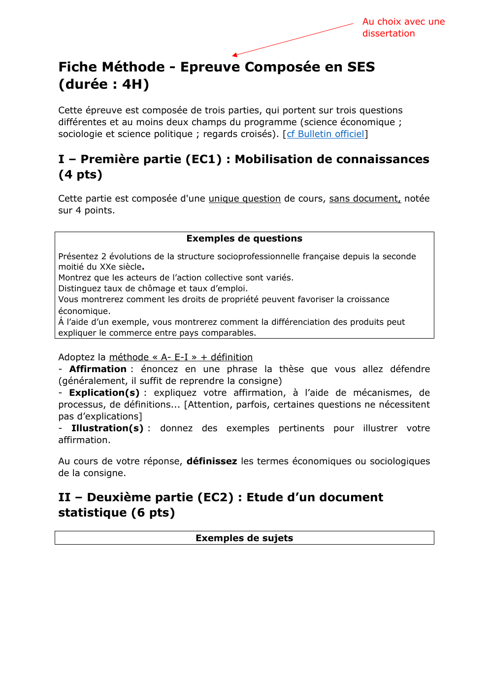 Prévisualisation du document Fiche Méthode - Epreuve Composée en SES