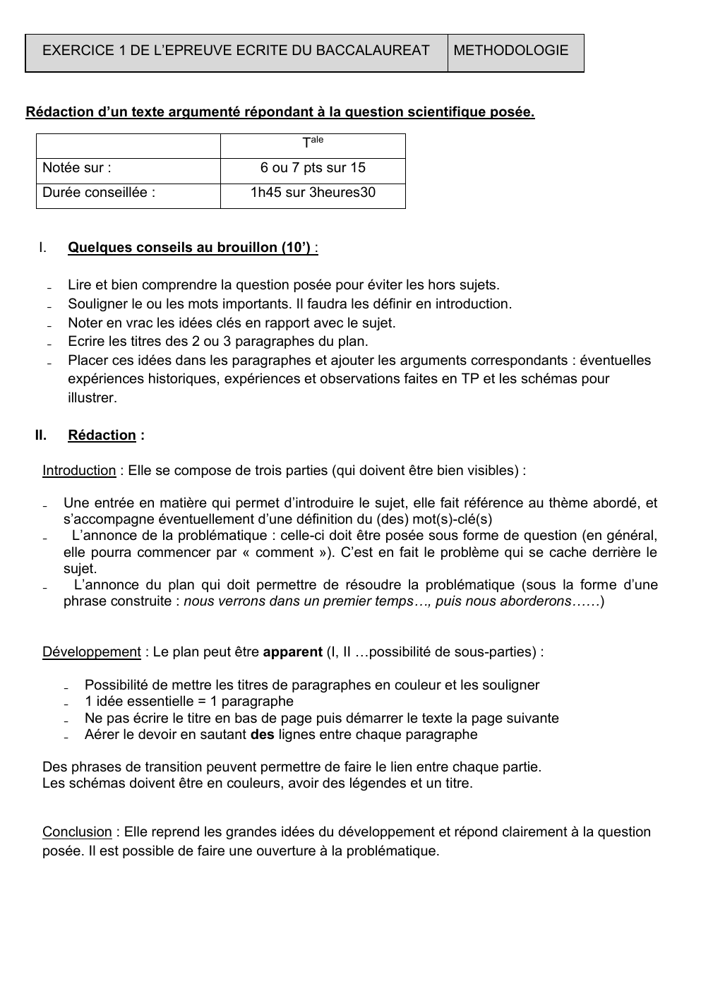 Prévisualisation du document Fiche méthode exercice 1 bac