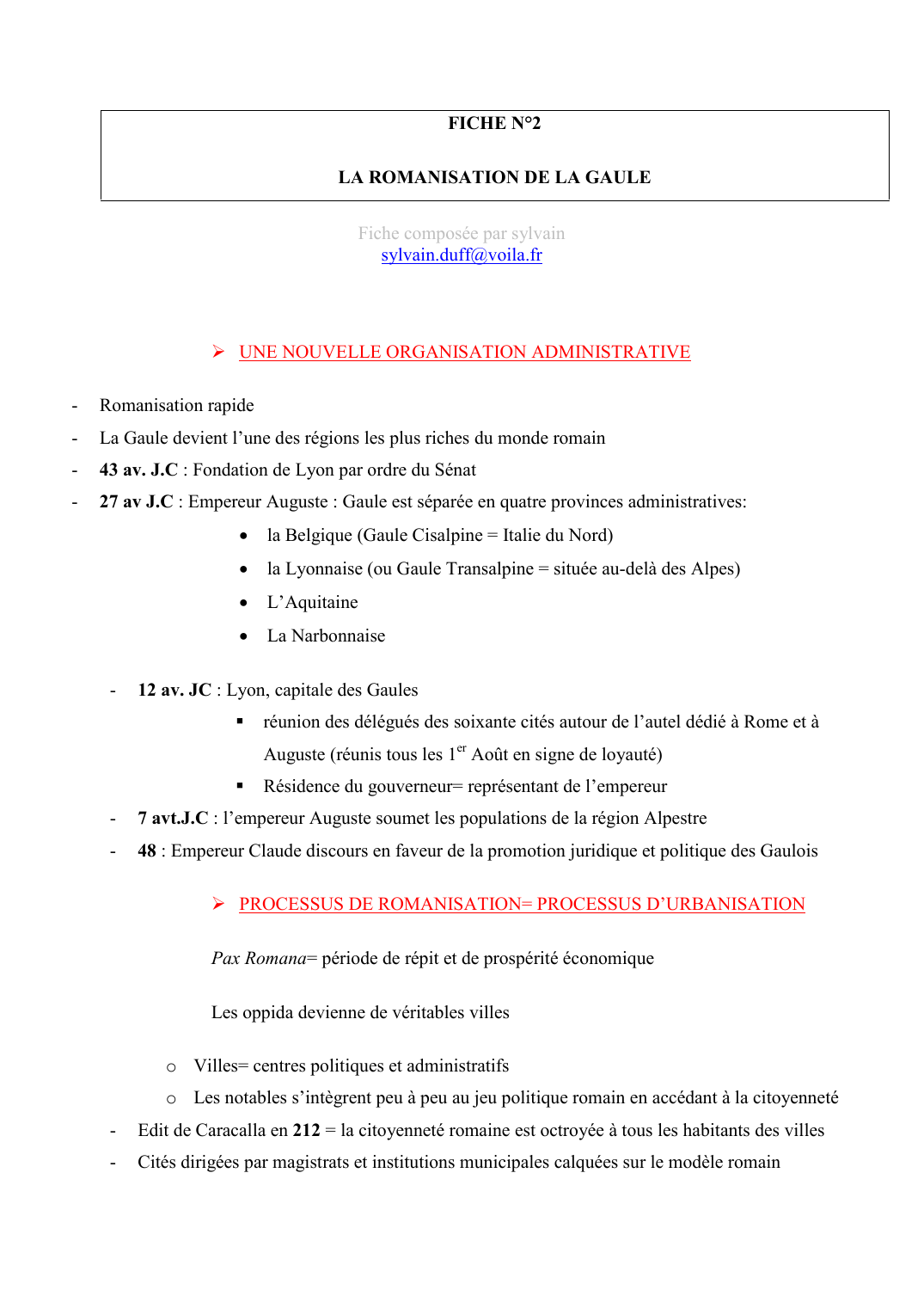Prévisualisation du document FICHE N°2: LA ROMANISATION DE LA GAULE
