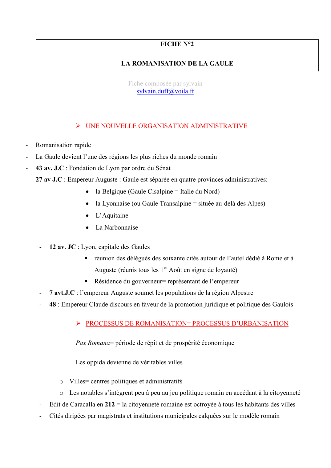 Prévisualisation du document FICHE N°2LA ROMANISATION DE LA GAULEFiche composée par sylvainsylvain.