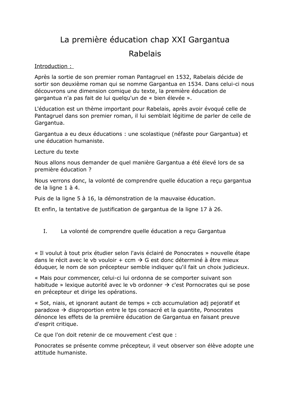 Prévisualisation du document fiche oral bac Gargantua Chap XXI