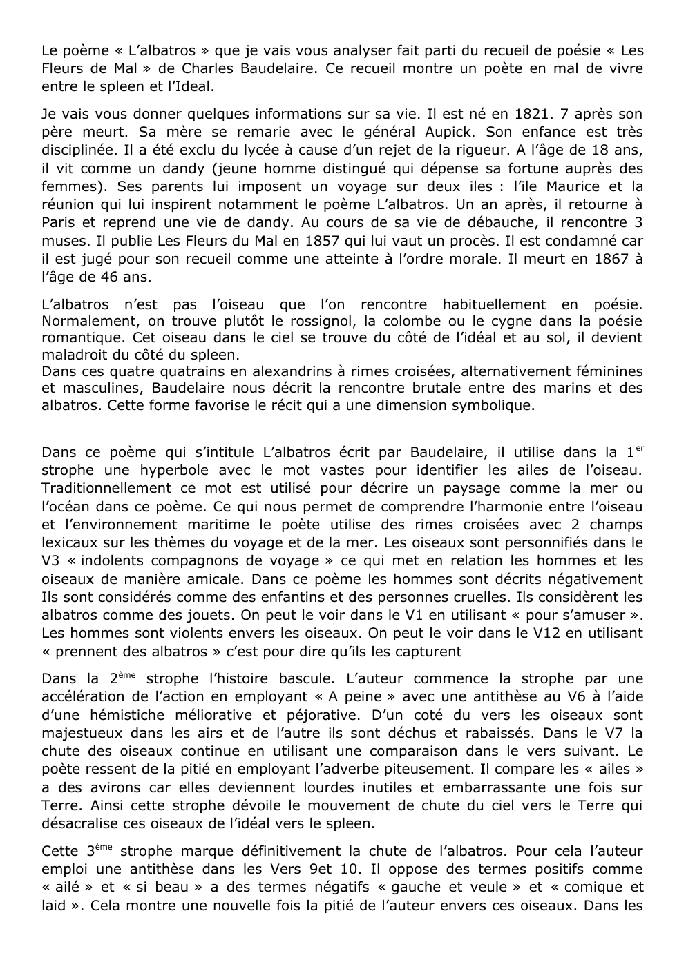 Prévisualisation du document Fiche oral de première L'albatros de Baudelaire
