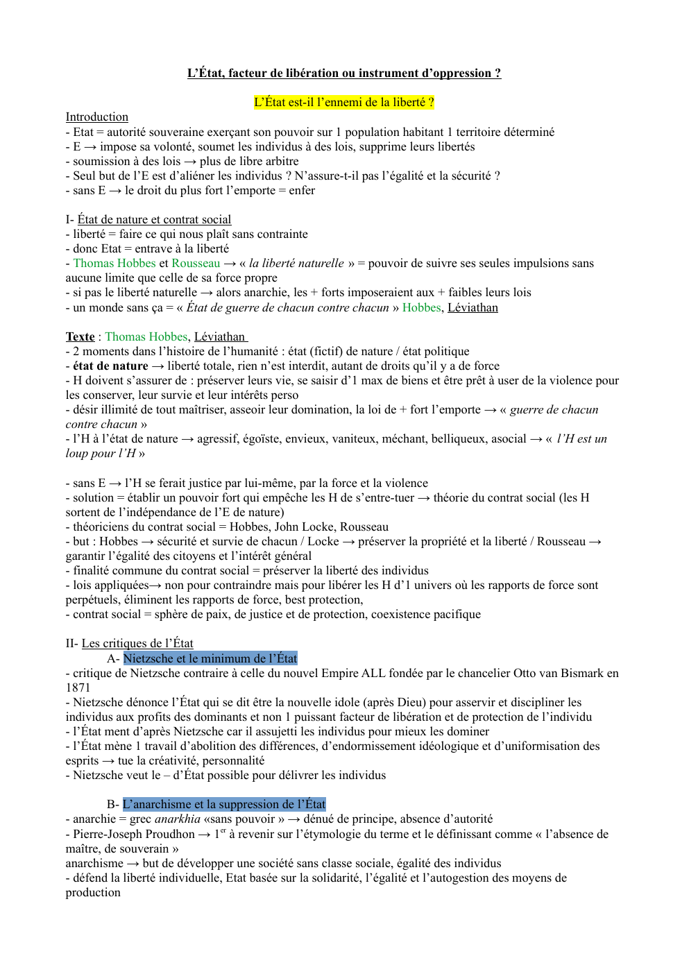 Prévisualisation du document Fiche philo: L’État, facteur de libération ou instrument d’oppression ? L’État est-il l’ennemi de la liberté ?