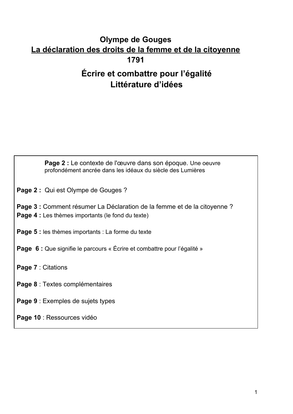 Prévisualisation du document fiche prépa bac français - Olympe de gouges- épreuve écrite