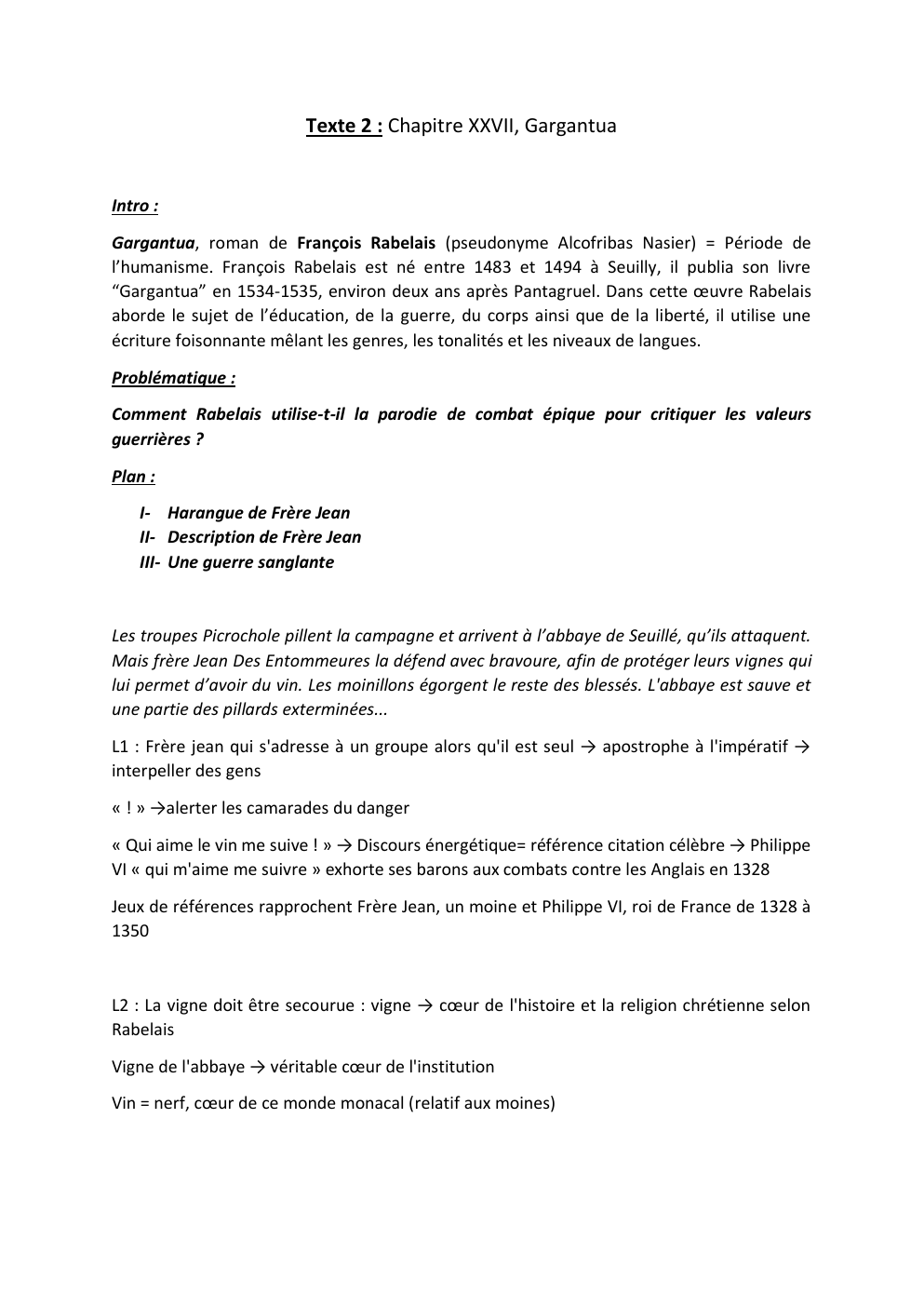 Prévisualisation du document Fiche révision bac de français : Chapitre XXVII, Gargantua