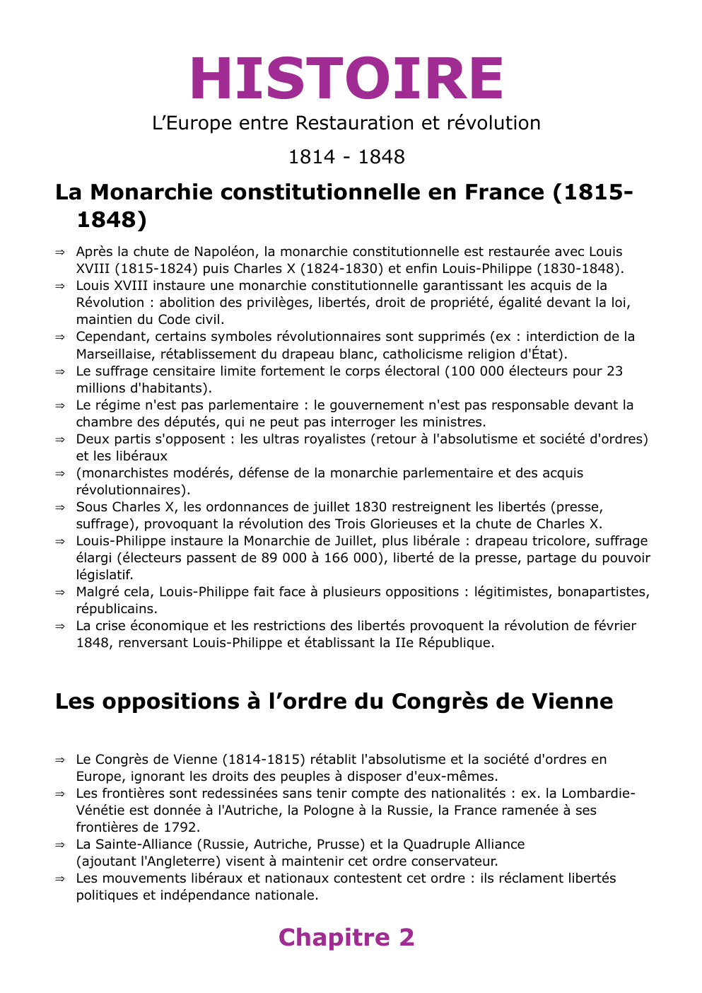 Prévisualisation du document fiche révision HISTOIRE  L’Europe entre Restauration et révolution 1814 - 1848