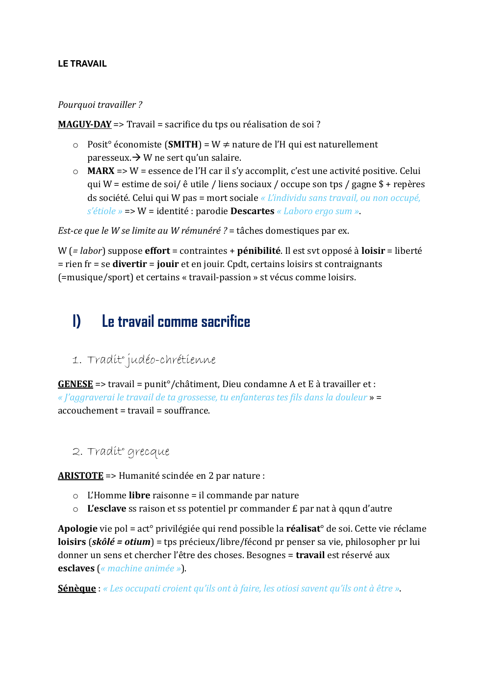 Prévisualisation du document Fiche révision philo sur le travail