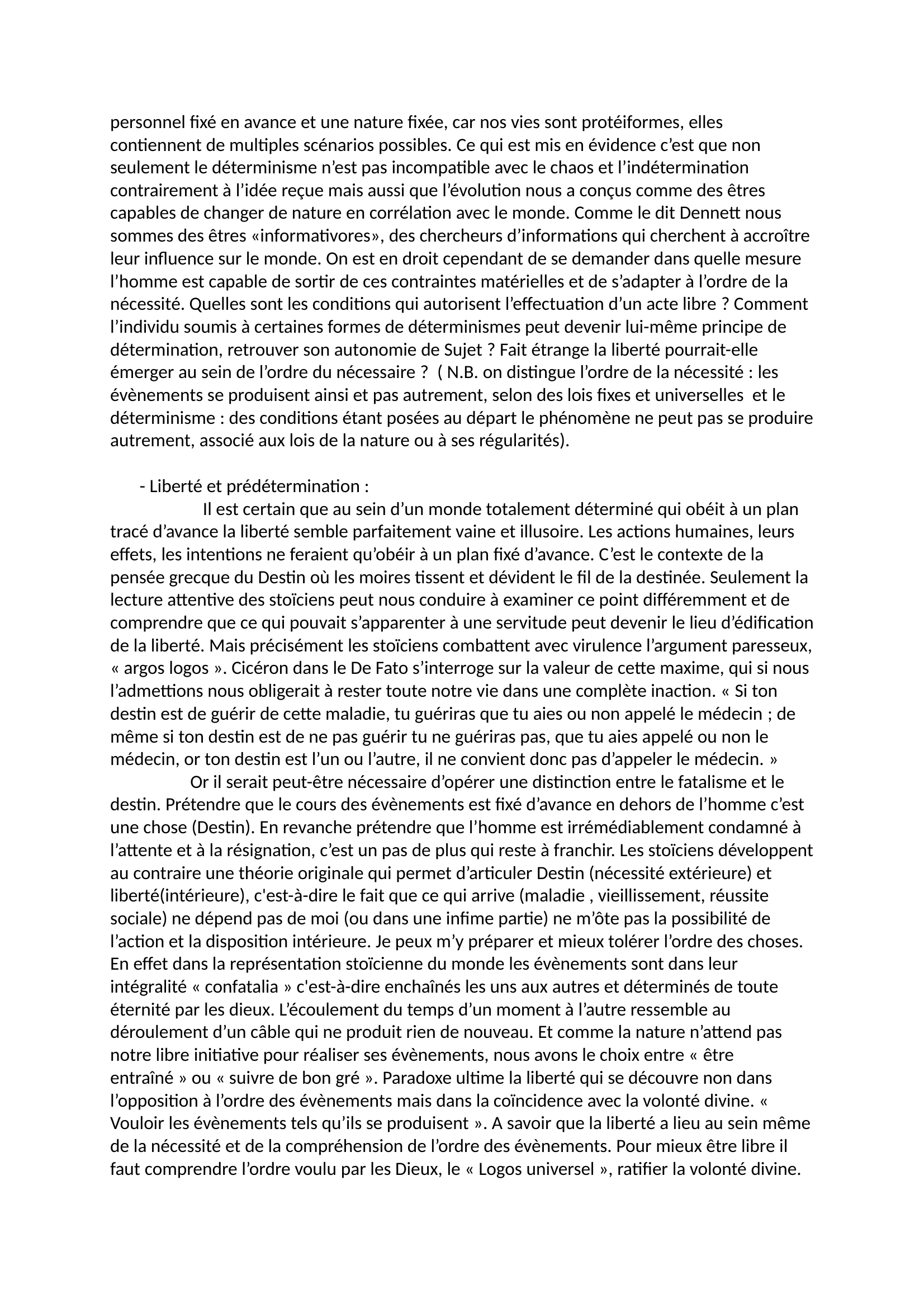 Prévisualisation du document Fiches de cours sur liberté et nécessité