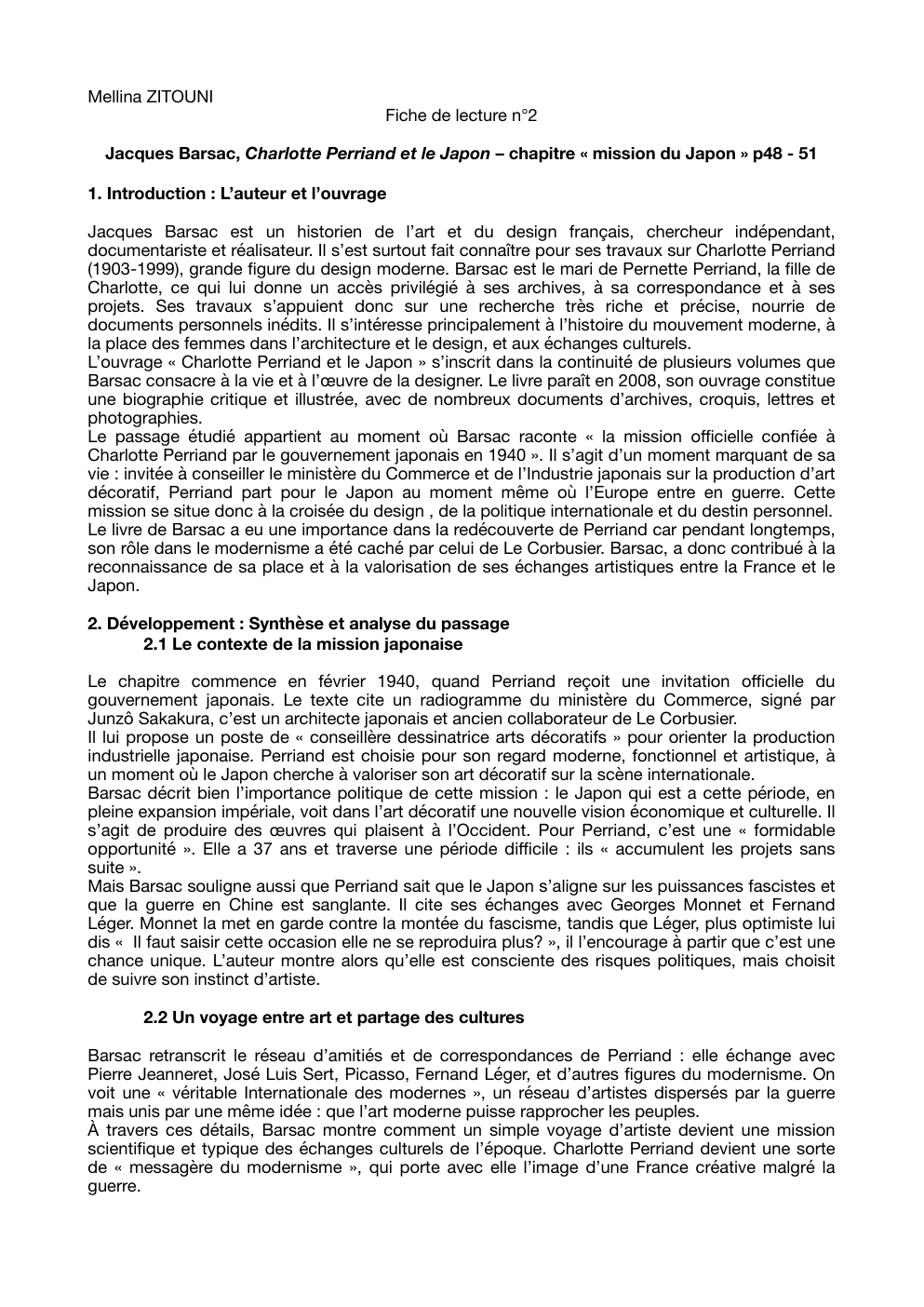 Prévisualisation du document fiches de lecture Jacques Barsac, Charlotte Perriand et le Japon – chapitre « mission du Japon » p48 - 51
