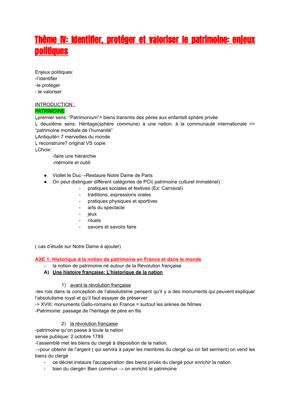 Prévisualisation du document Fiches de révisions- HGGSP - PATRIMOINE‬