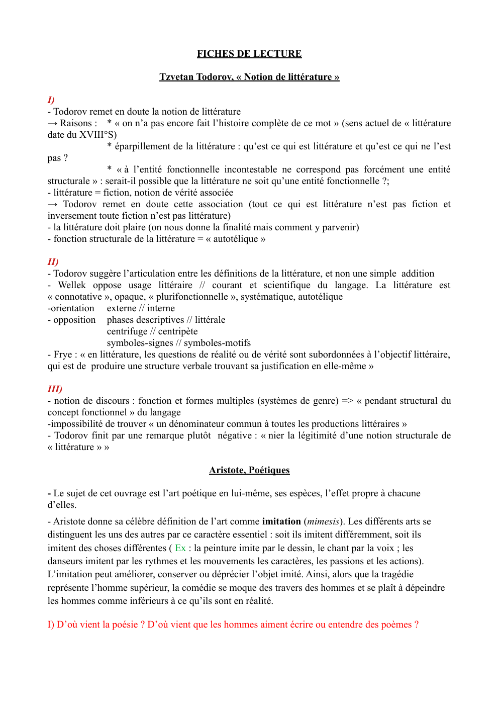 Prévisualisation du document Fiches lecture sur Todorov, "notion de littérature" et Poétiques d'Aristote