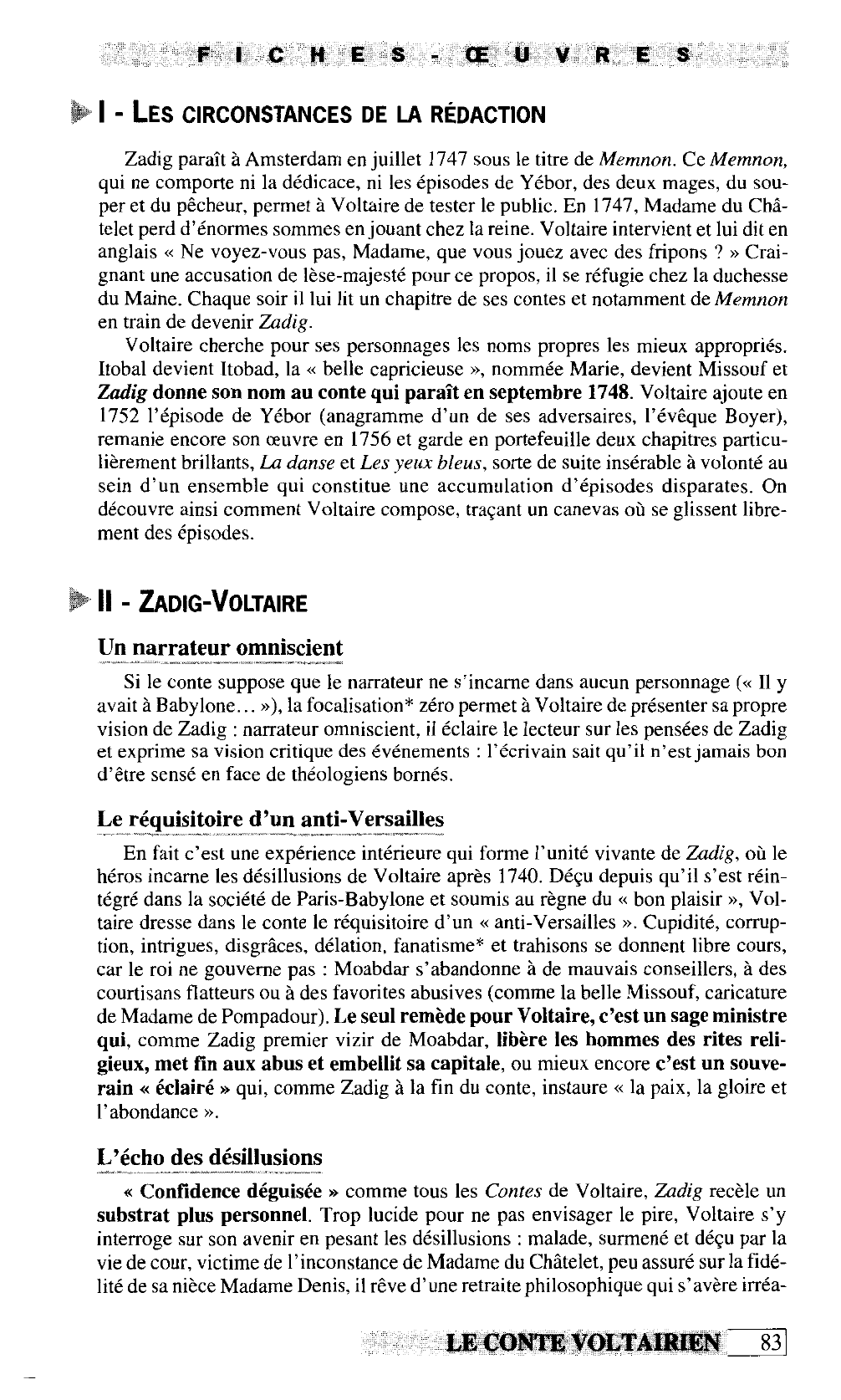 Prévisualisation du document FICHES-OEUVRES : Zadig (1747) - Voltaire
