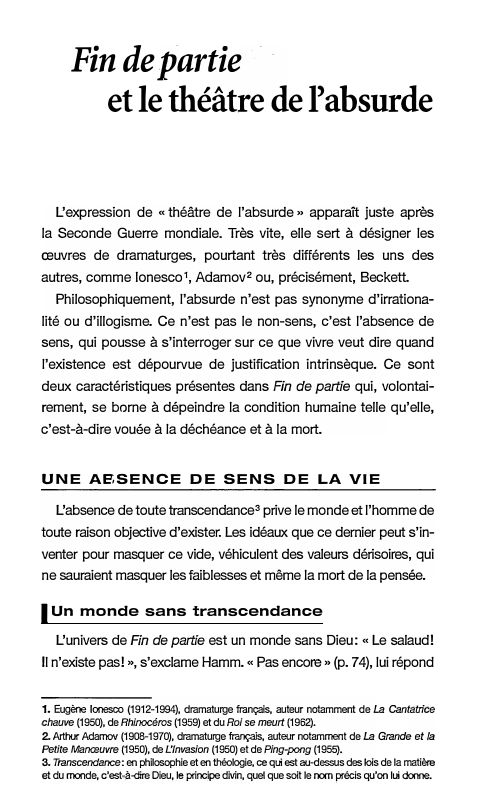 Prévisualisation du document Fin de partie
et le théâtre de Pabsurde
L'expression de

«

théâtre de l'absurde,, apparaît juste après

la Seconde Guerre...