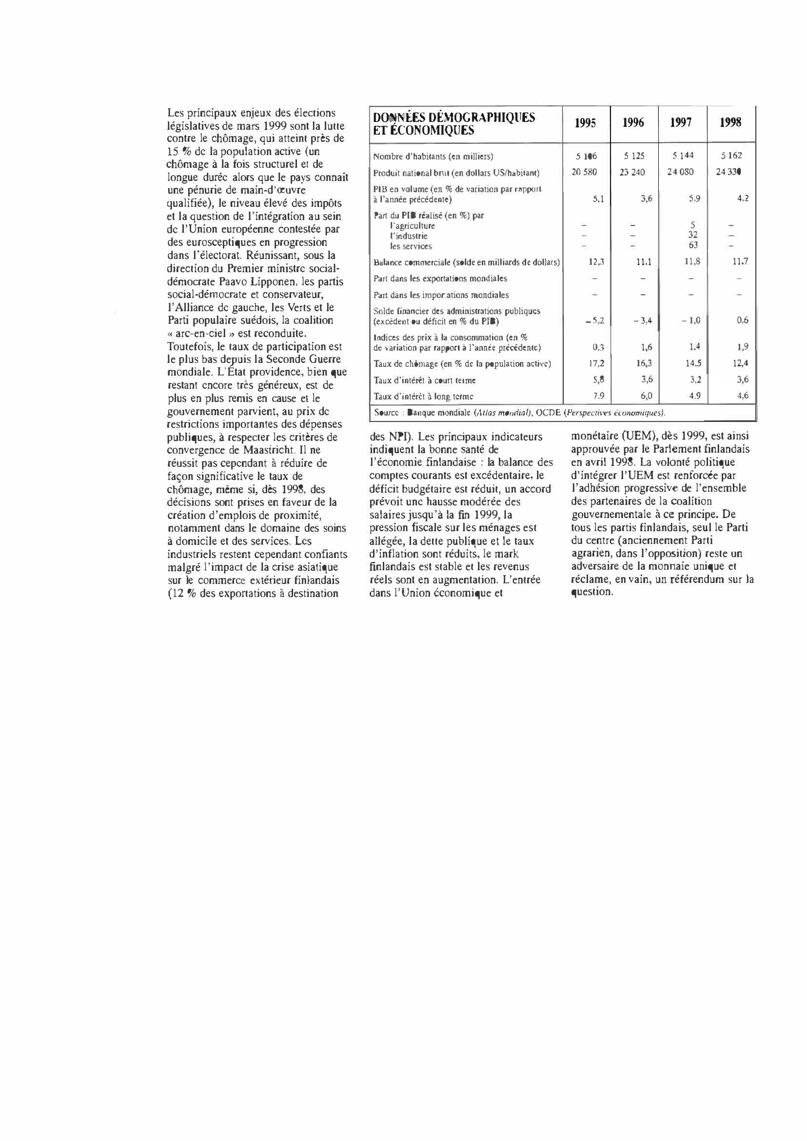 Prévisualisation du document Finlande de 1995 à 1999 : Histoire