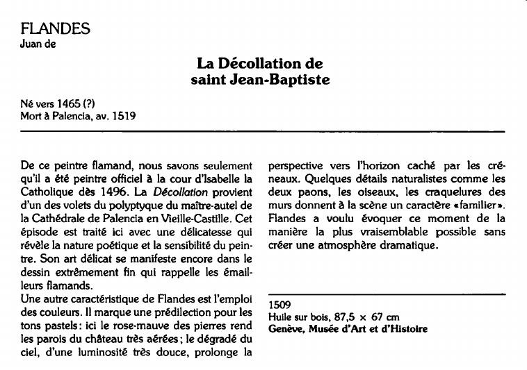 Prévisualisation du document FLANDESJuan de:La Décollation desaint Jean-Baptiste (analyse du tableau).