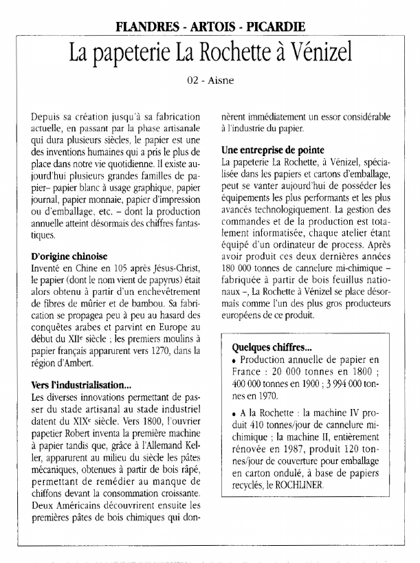 Prévisualisation du document FLANDRES - ARTOIS - PICARDELa papeterie La Rochette à Vénizel.