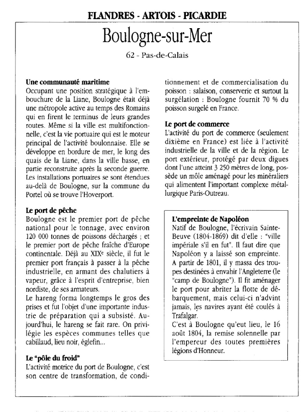 Prévisualisation du document FLANDRES - ARTOIS - PICARDIEBoulogne-sur-Mer.