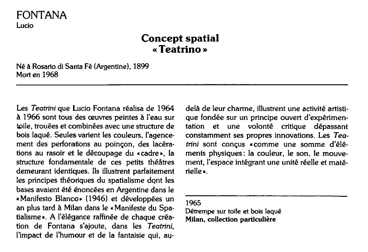 Prévisualisation du document FONTANA Lucio : Concept spatial « Teatrino »