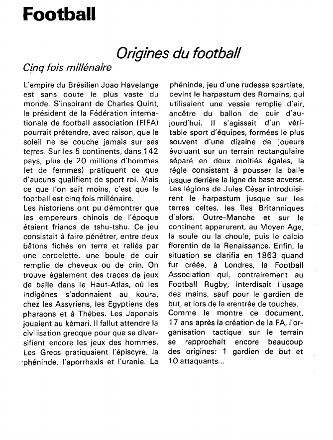 Prévisualisation du document Football:Origines du football (sport).