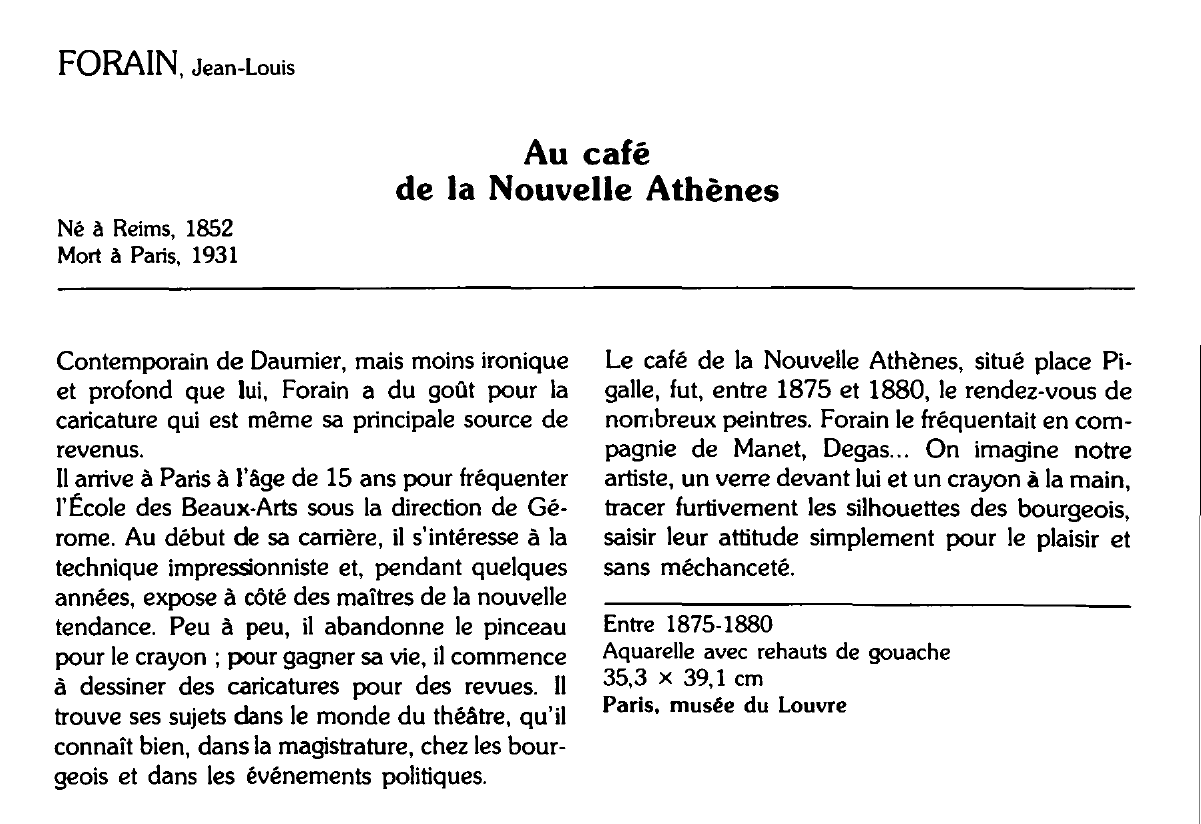 Prévisualisation du document FORAIN, Jean-Louis : Au café de la Nouvelle Athènes