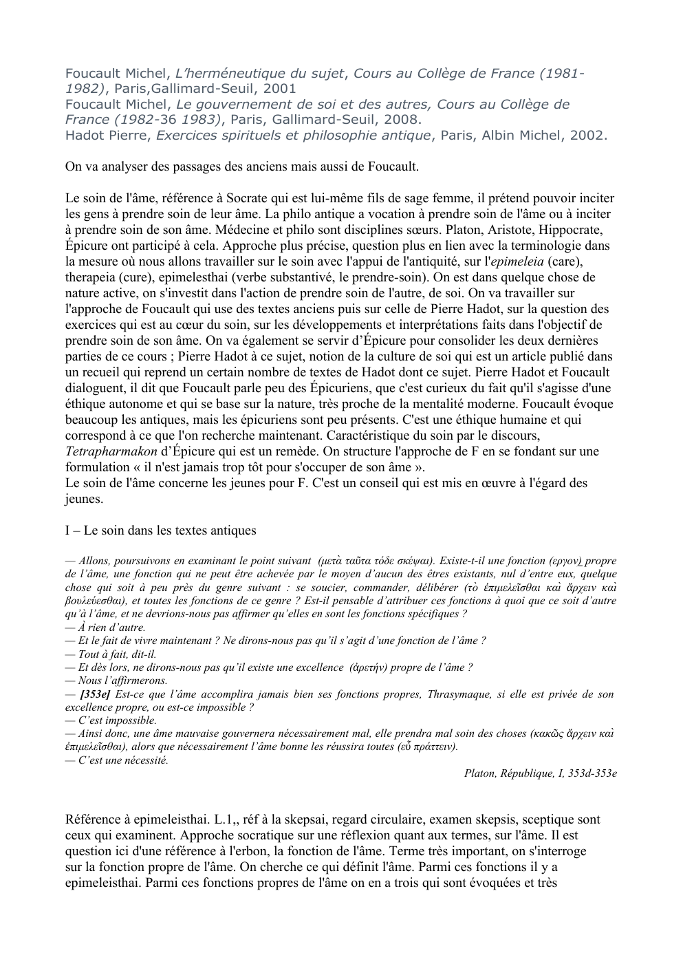 Prévisualisation du document Foucault Michel, L’herméneutique du sujet, Cours au Collège de France (19811982), Paris, Gallimard-Seuil, 2001