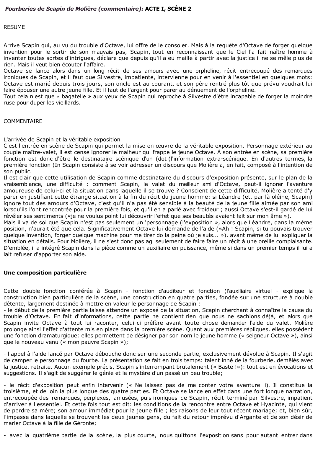 Prévisualisation du document Fourberies de Scapin de Molière (commentaire): ACTE I, SCÈNE 2