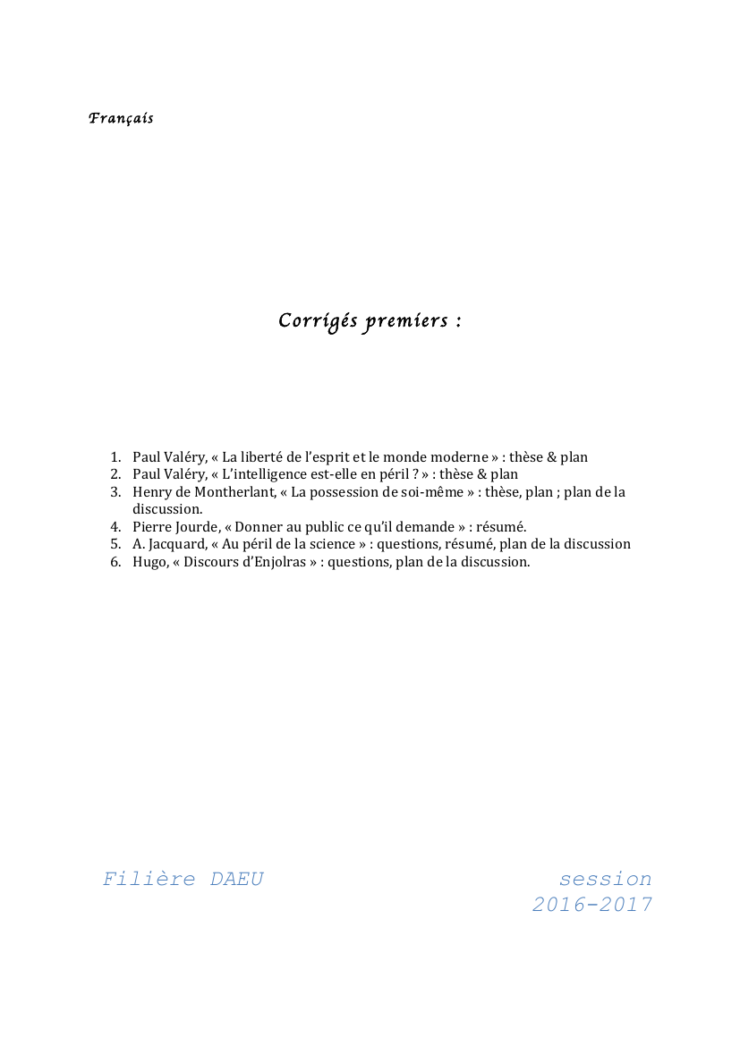 Prévisualisation du document Français										Corrigés premiers :	1.