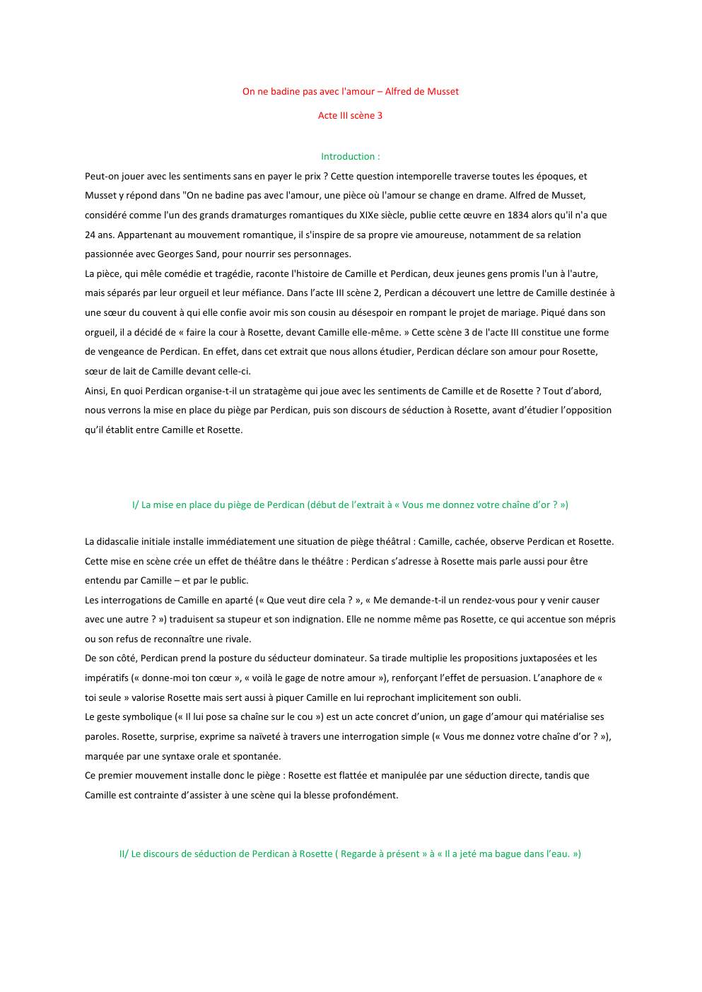 Prévisualisation du document Français Analyse linéaire Bac: On ne badine pas avec l'amour – Alfred de Musset Acte III scène 3