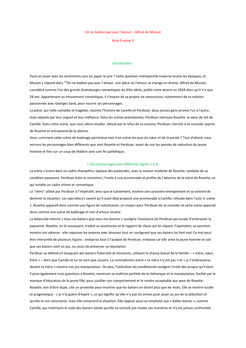 Prévisualisation du document Français bac analyse linéaire On ne badine pas avec l'amour – Alfred de Musset Acte II scène 3