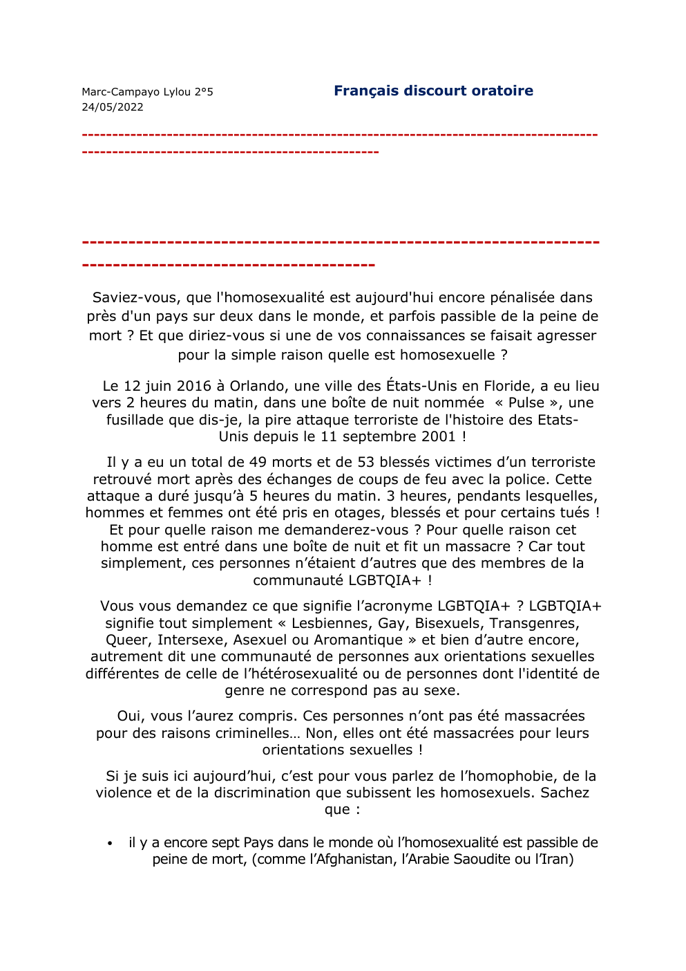 Prévisualisation du document Français discours oratoire: l'homophobie