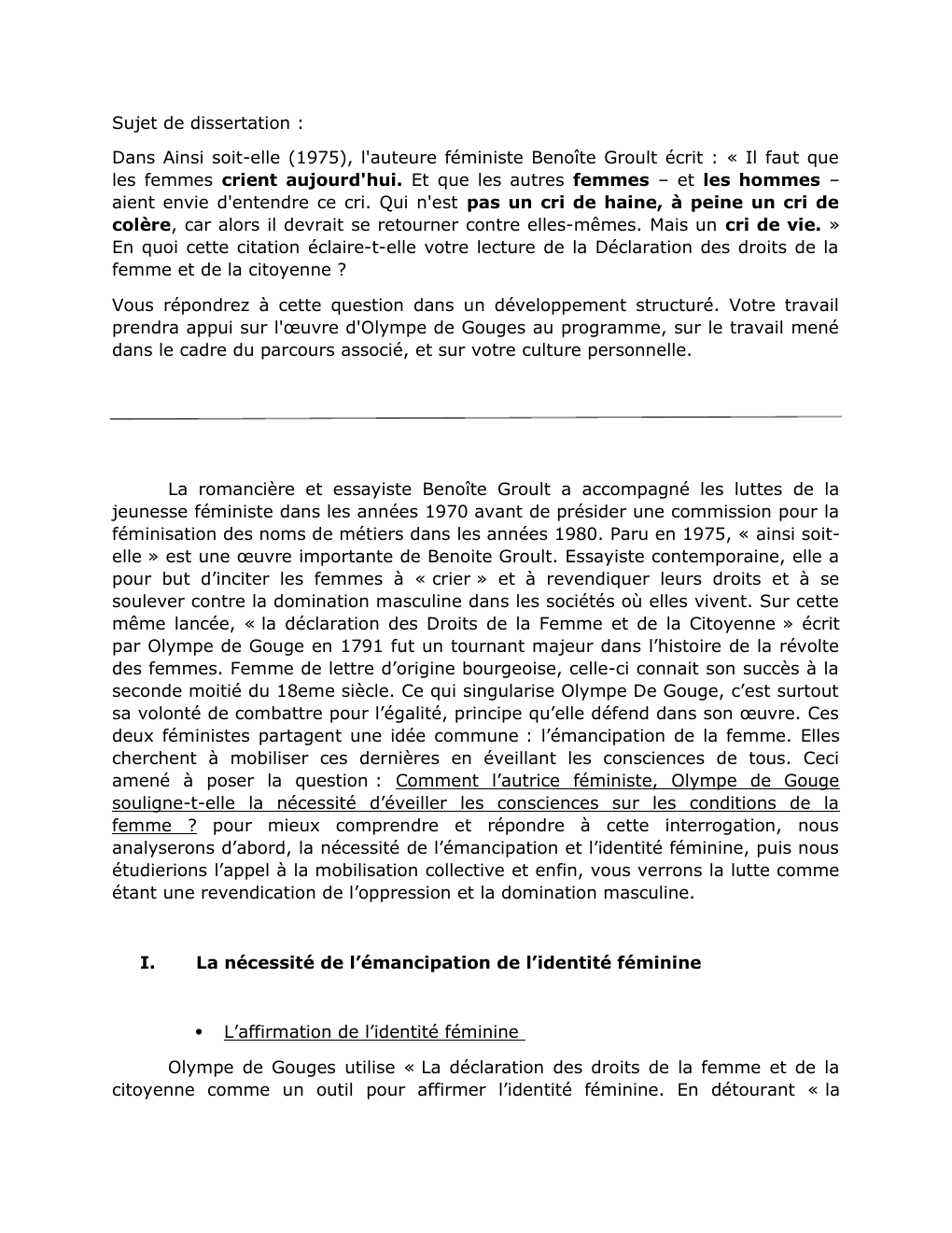 Prévisualisation du document FRANCAIS - dissertation site - Ainsi soit-elle (1975), l'auteure féministe Benoîte Groult