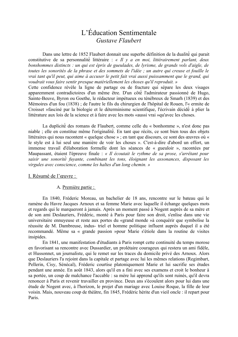 Prévisualisation du document Français fiche khâgne L’Éducation Sentimentale Gustave Flaubert