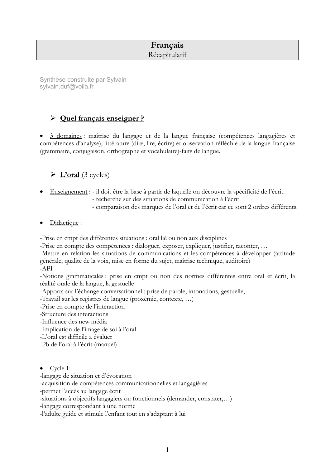 Prévisualisation du document Français: Récapitulatif