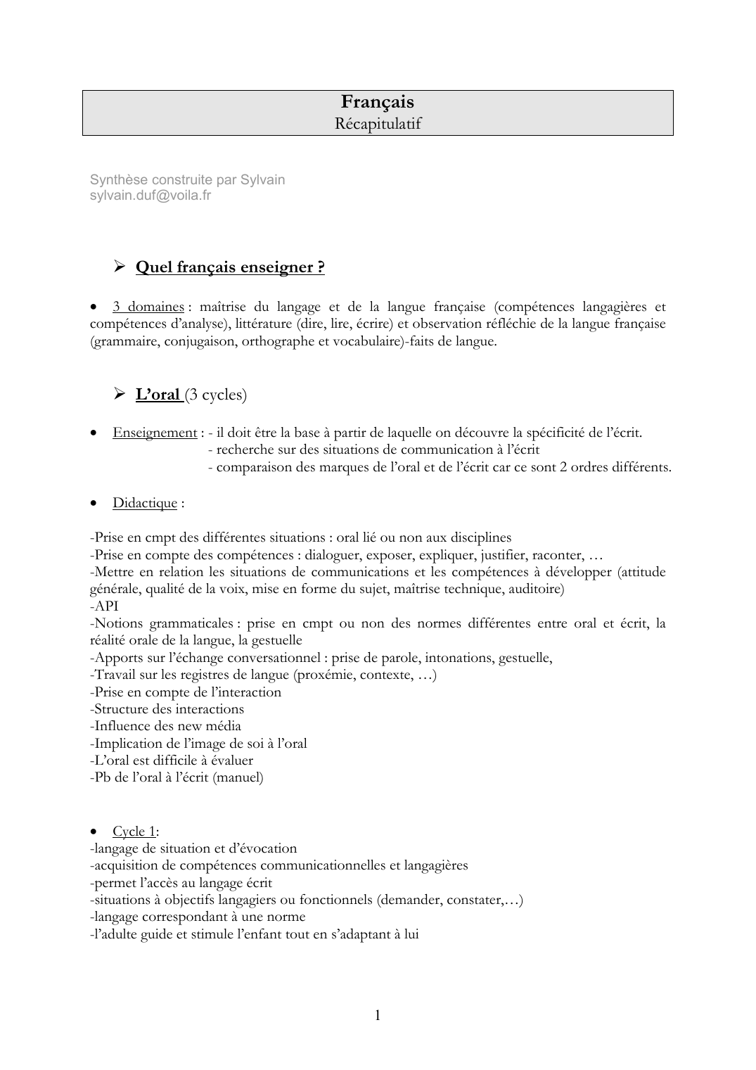 Prévisualisation du document FrançaisRécapitulatifSynthèse construite par Sylvainsylvain.