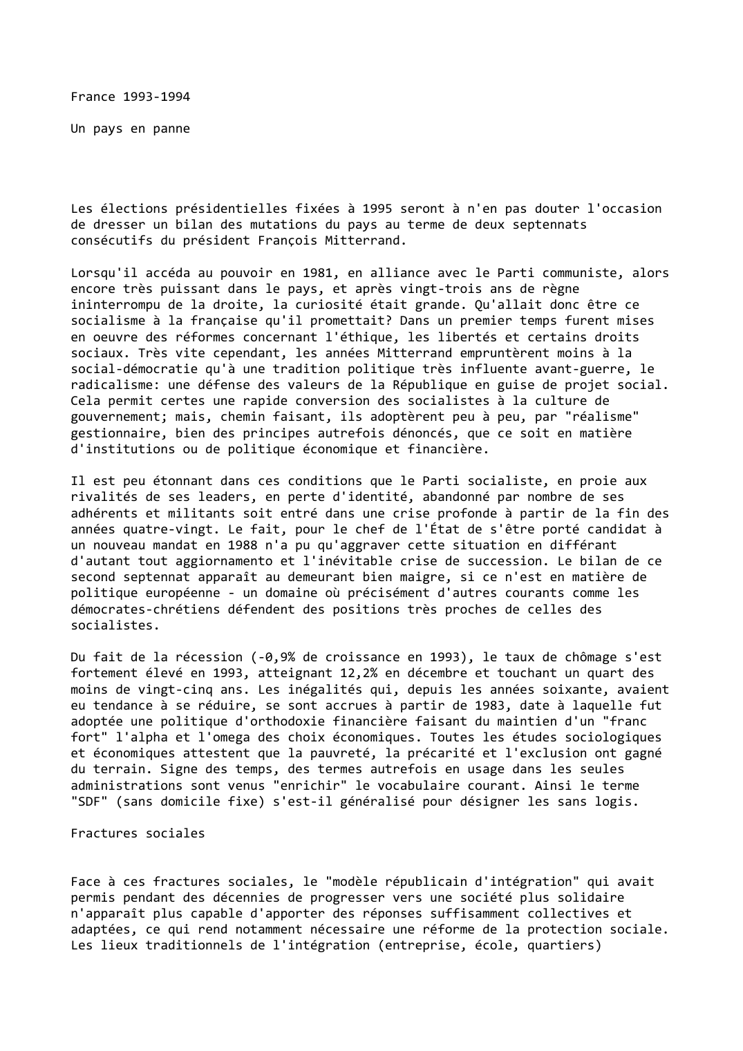 Prévisualisation du document France (1993-1994): Un pays en panne