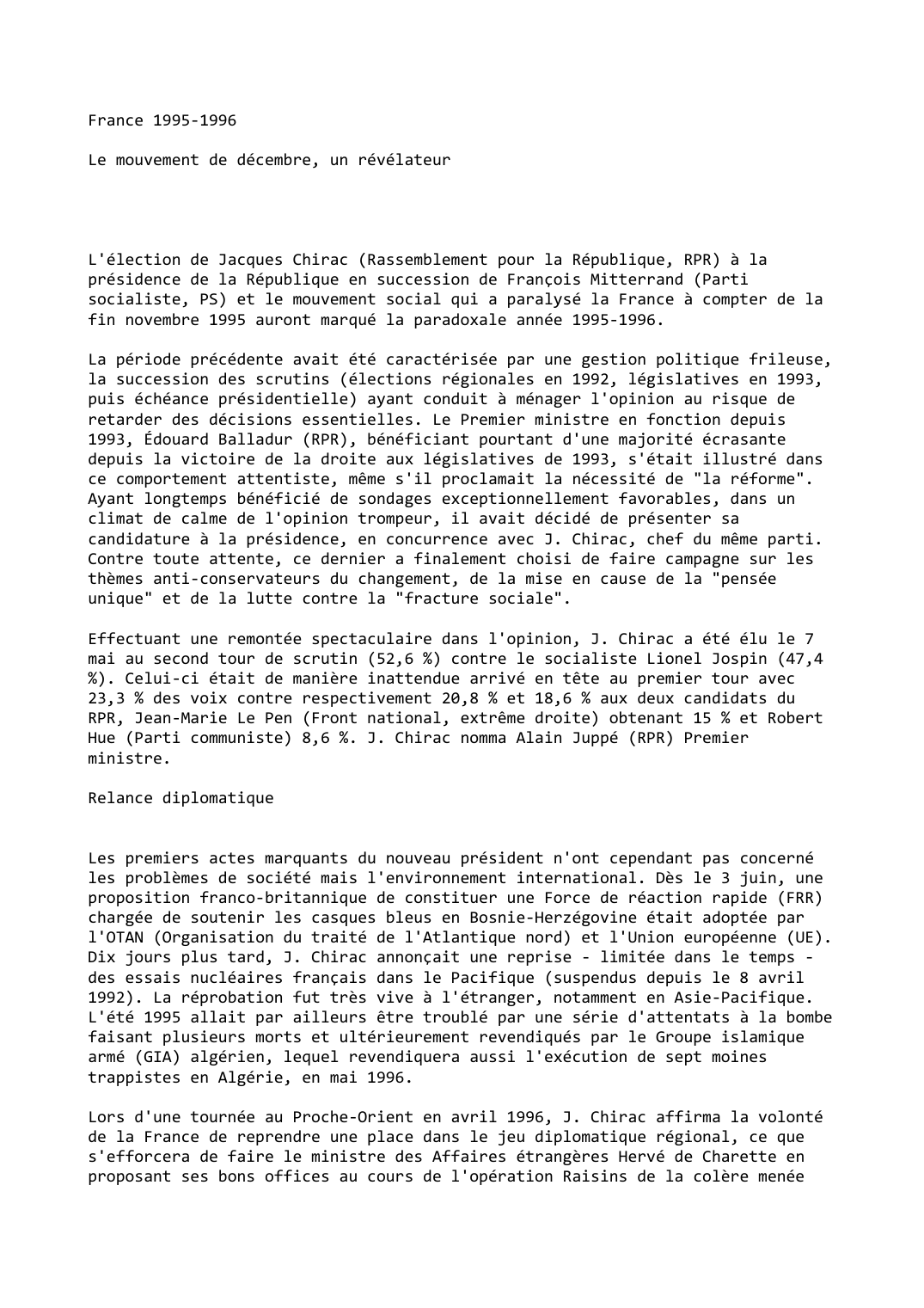Prévisualisation du document France (1995-1996): Le mouvement de décembre, un révélateur